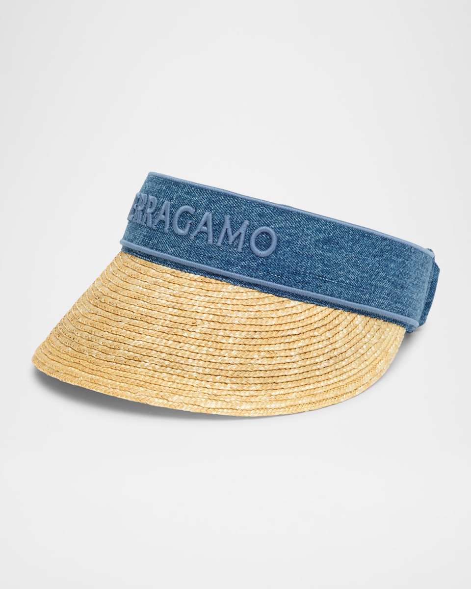 Straw Visor With Denim Logo Band